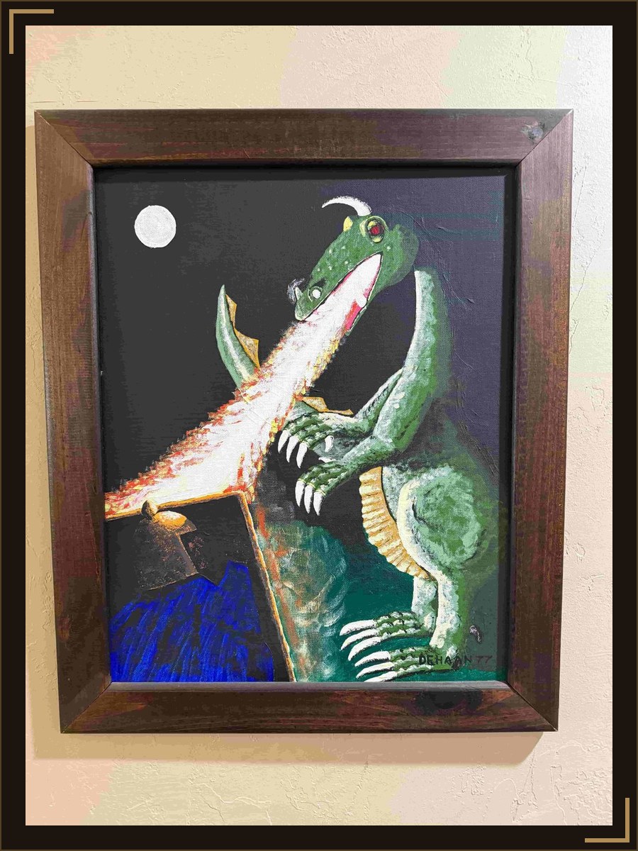 The Knight and the Dragon, acrylic on canvas by Rene DeHaan, 1977