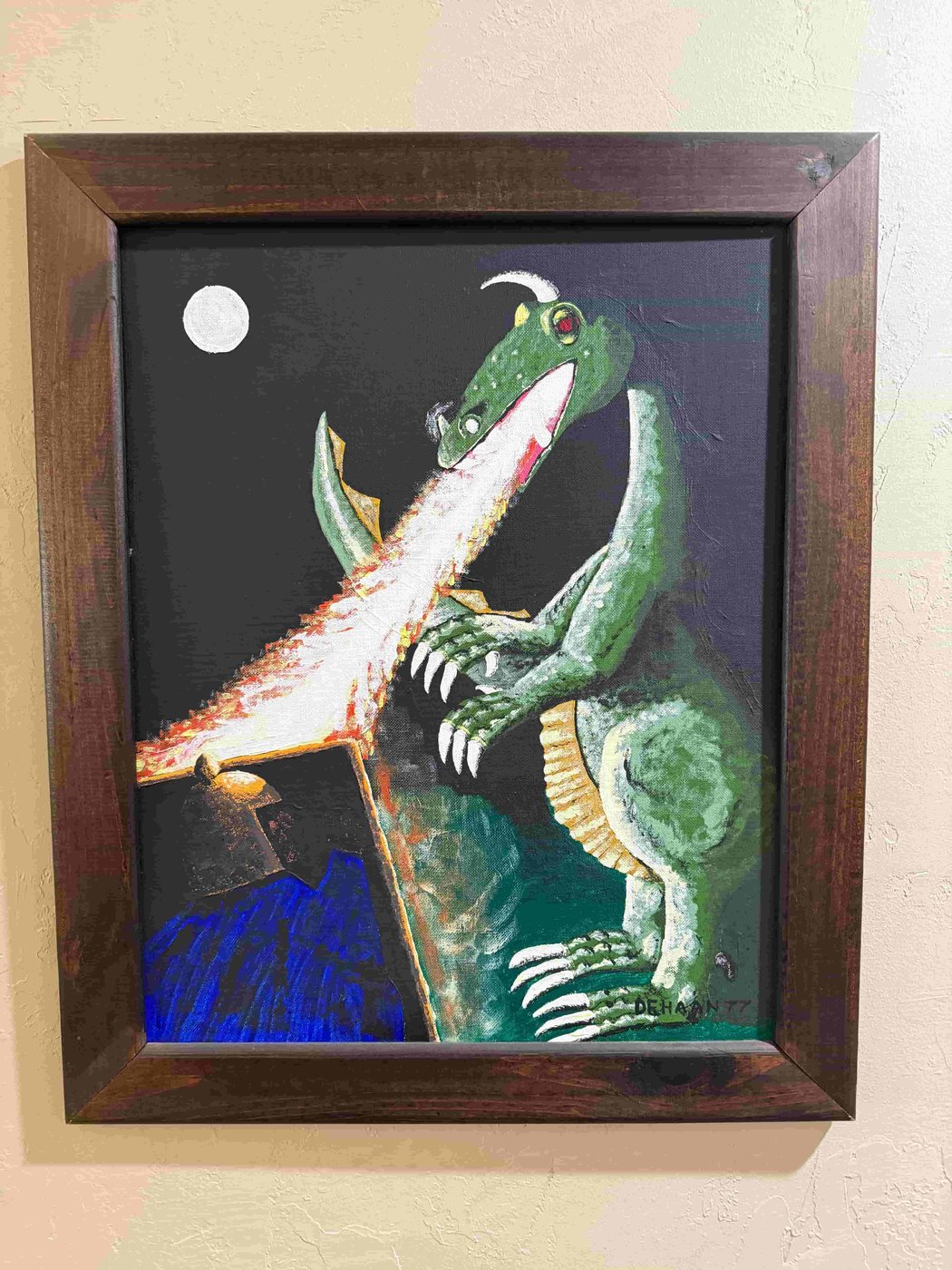 The Knight and the Dragon, acrylic on canvas by Rene DeHaan, 1977