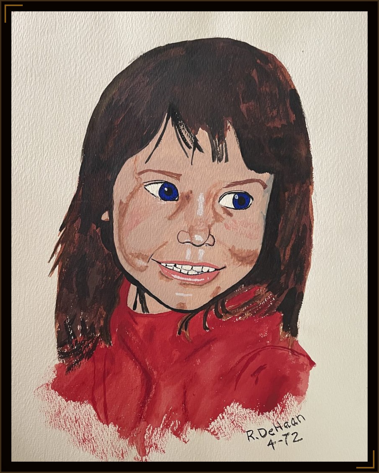 Portrait of Kimberly, watercolor on paper by Rene DeHaan, 1972