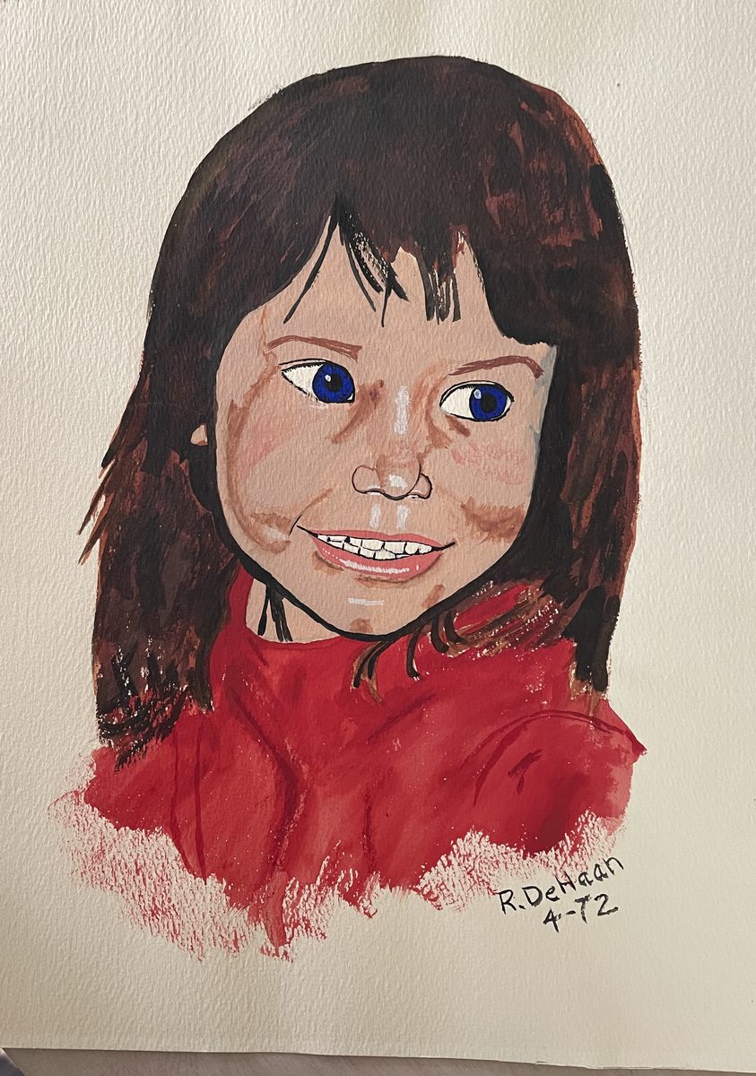 Portrait of Kimberly, watercolor on paper by Rene DeHaan, 1972